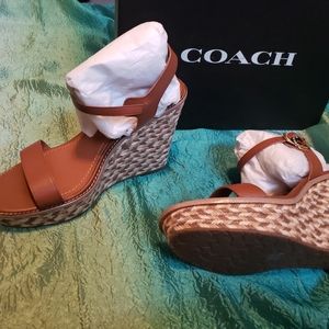 COACH HIGH ESPADRILLE WEDGE SANDAL STYLE# FG2110 TAN SIZE: 11B